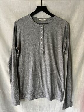 Adam Lippes Gray Long Sleeve Henley Tee Shirt Size M Luxury Designer
